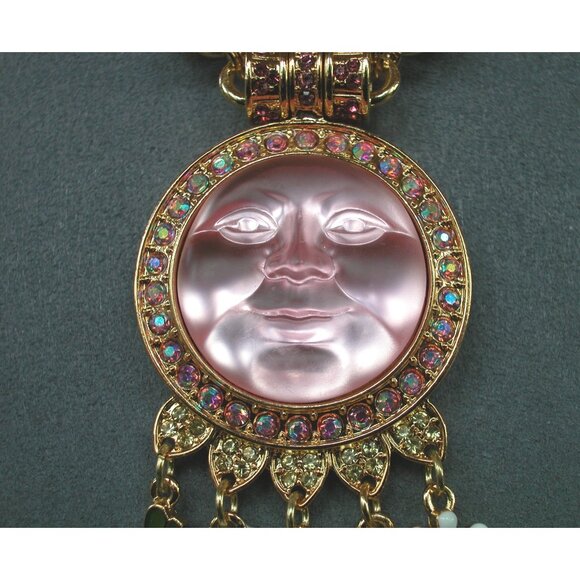 Kirks Folly Pink Moon Face Necklace With Charms & Crystal Beads - Picture 3 of 6